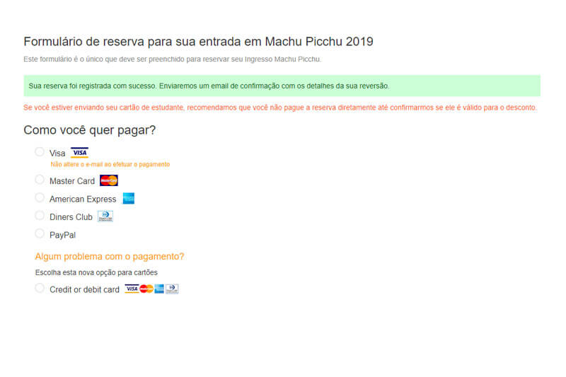 pagamento Bilhete Machu Picchu Forma pagamento Bilhete Machu Picchu