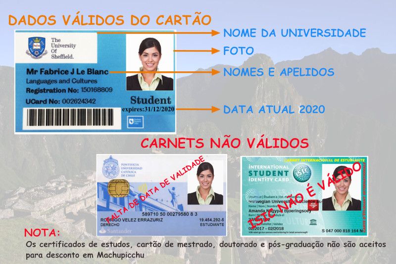Cartão Machu Picchu Cartão universitário bilhete Machu Picchu