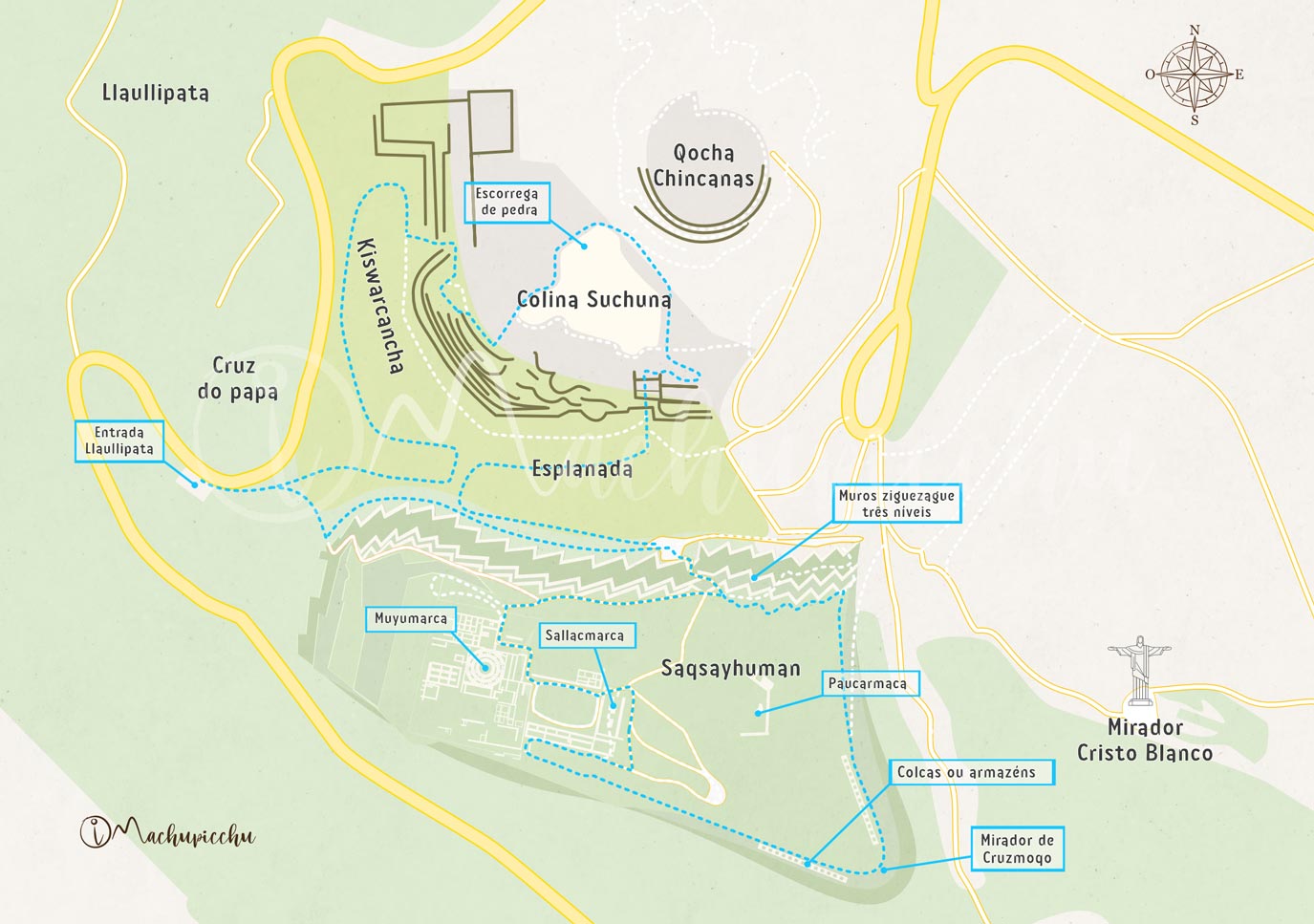 Mapa da rota para Sacsayhuamán