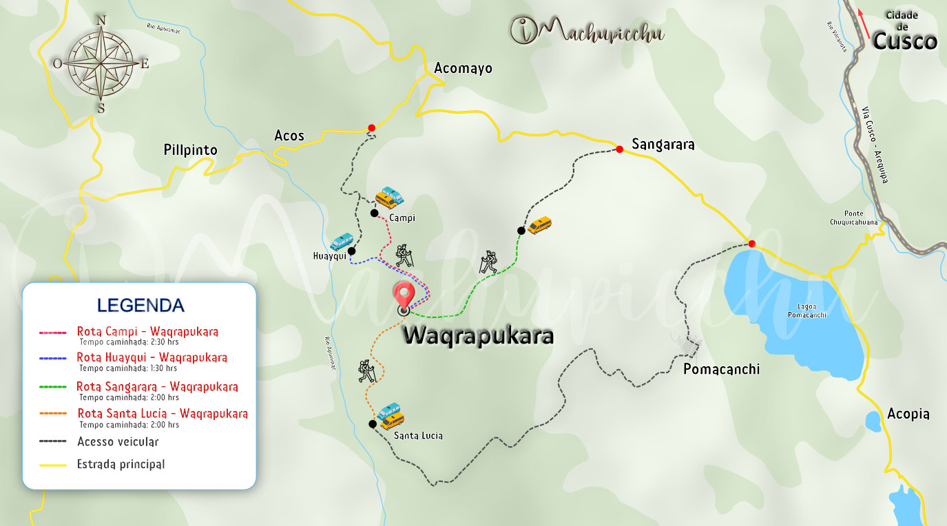 Mapa para chegar a Waqrapukara