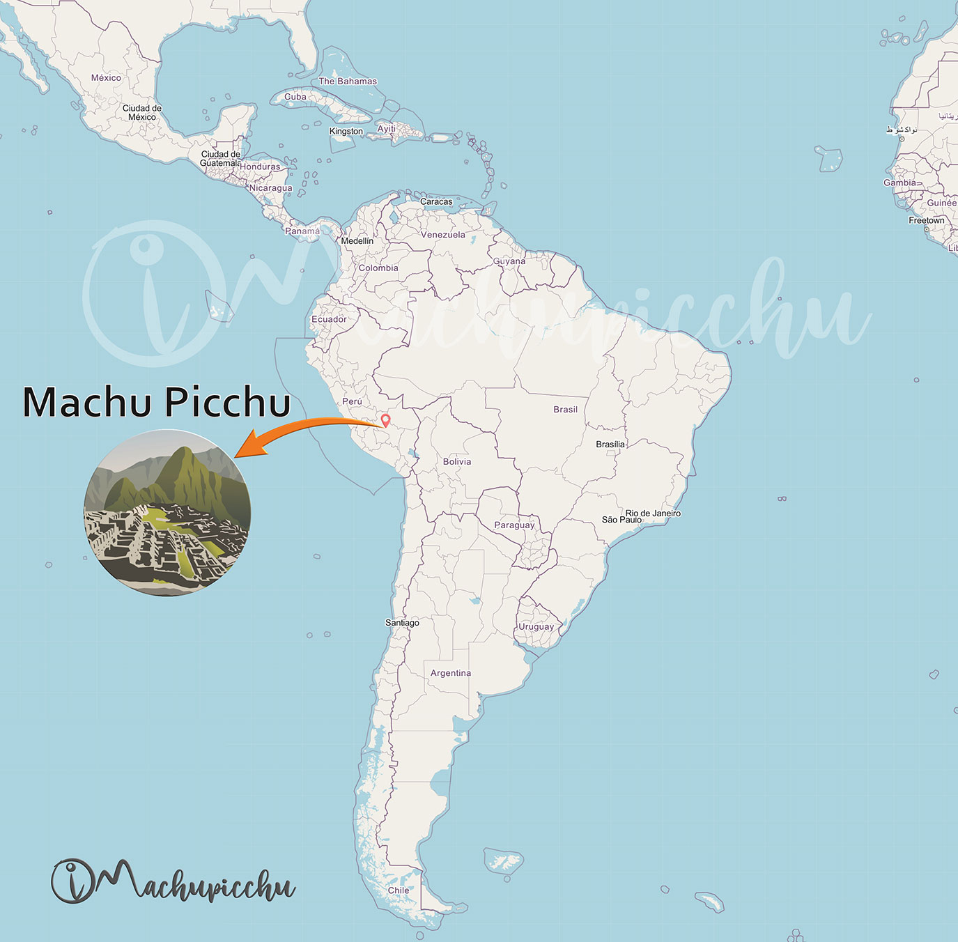Localização de Machu Picchu na América do Sul