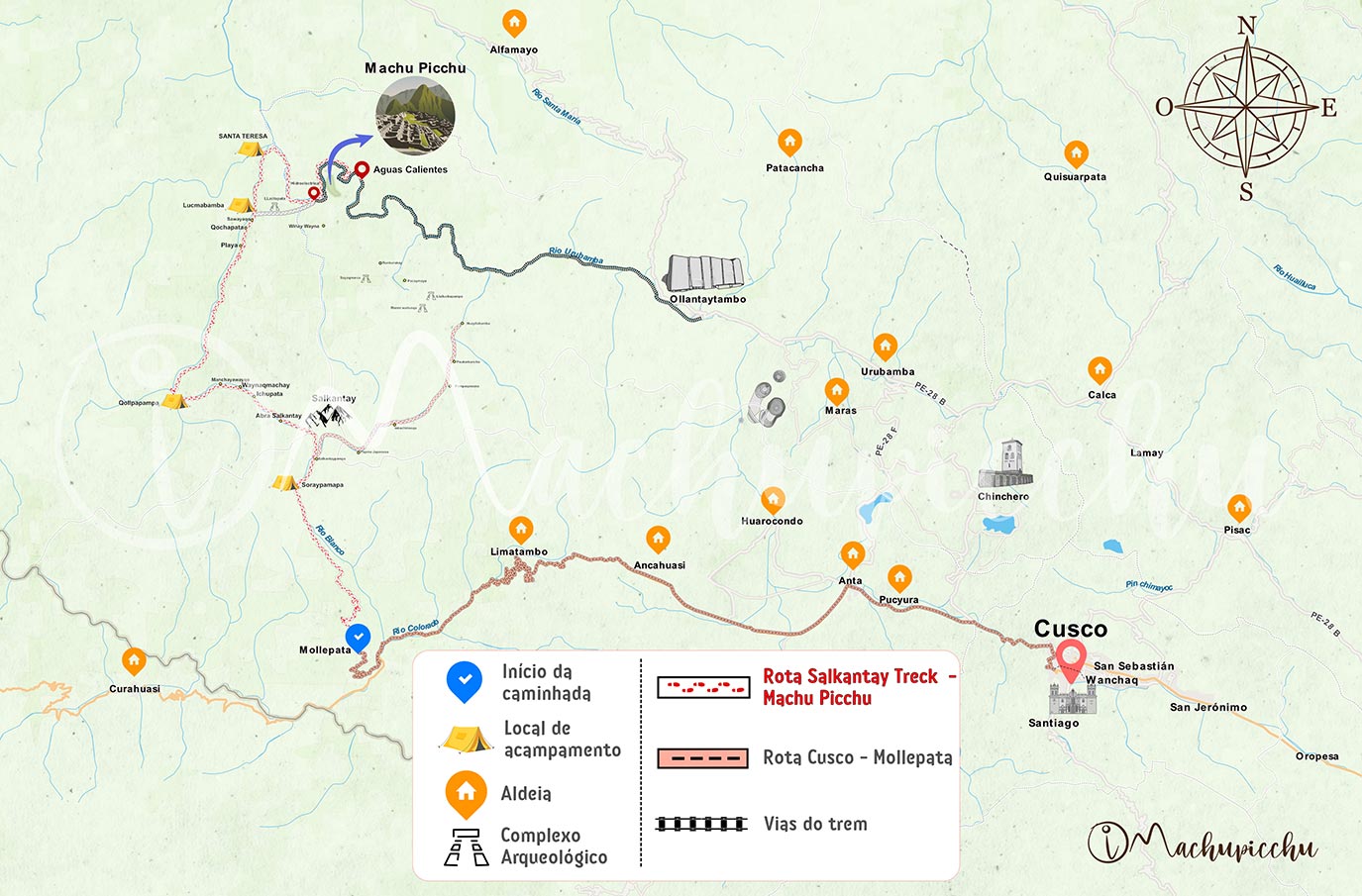 Mapa da caminhada Salkantay para Machu Picchu