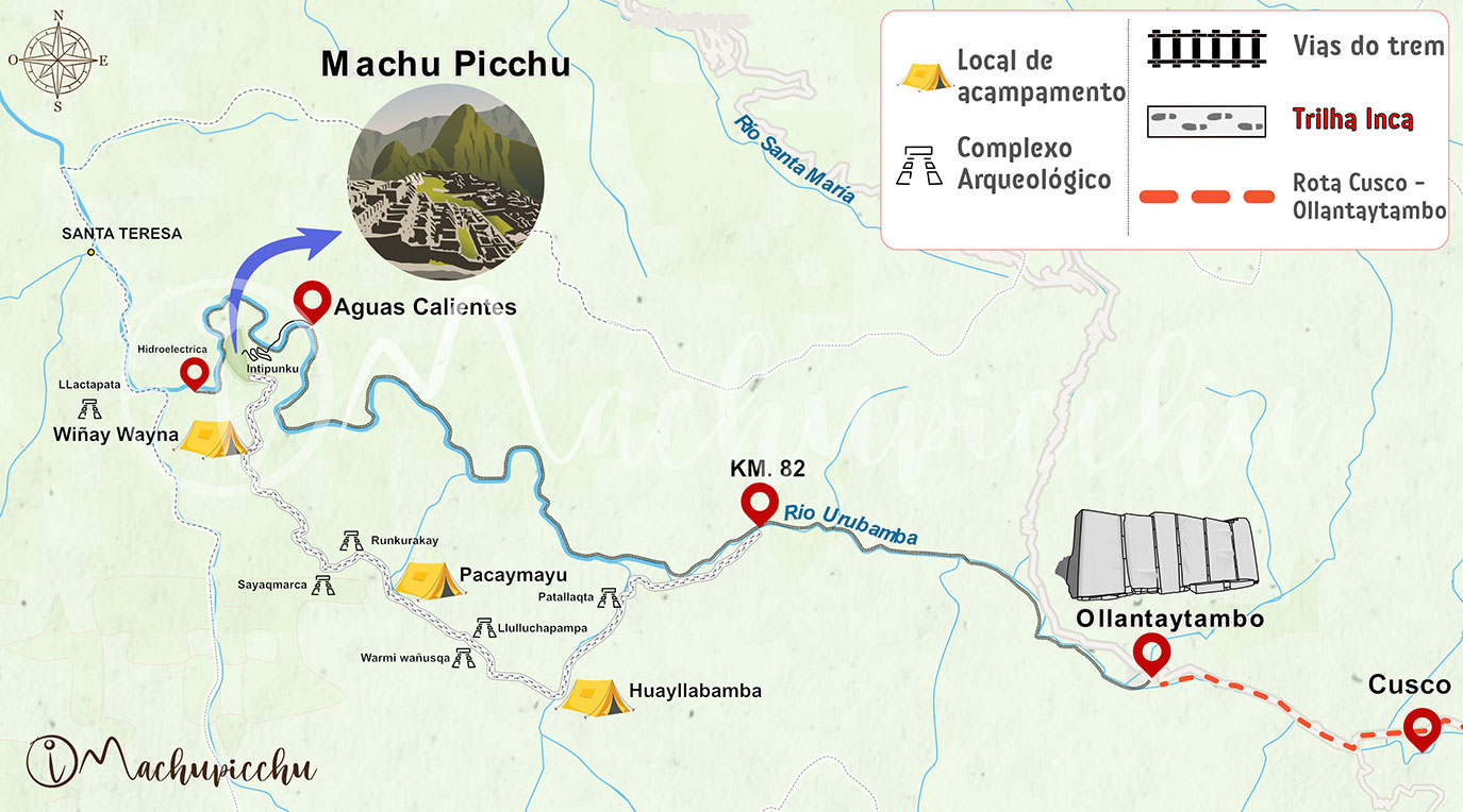 Mapa da Trilha Inca para Machu Picchu