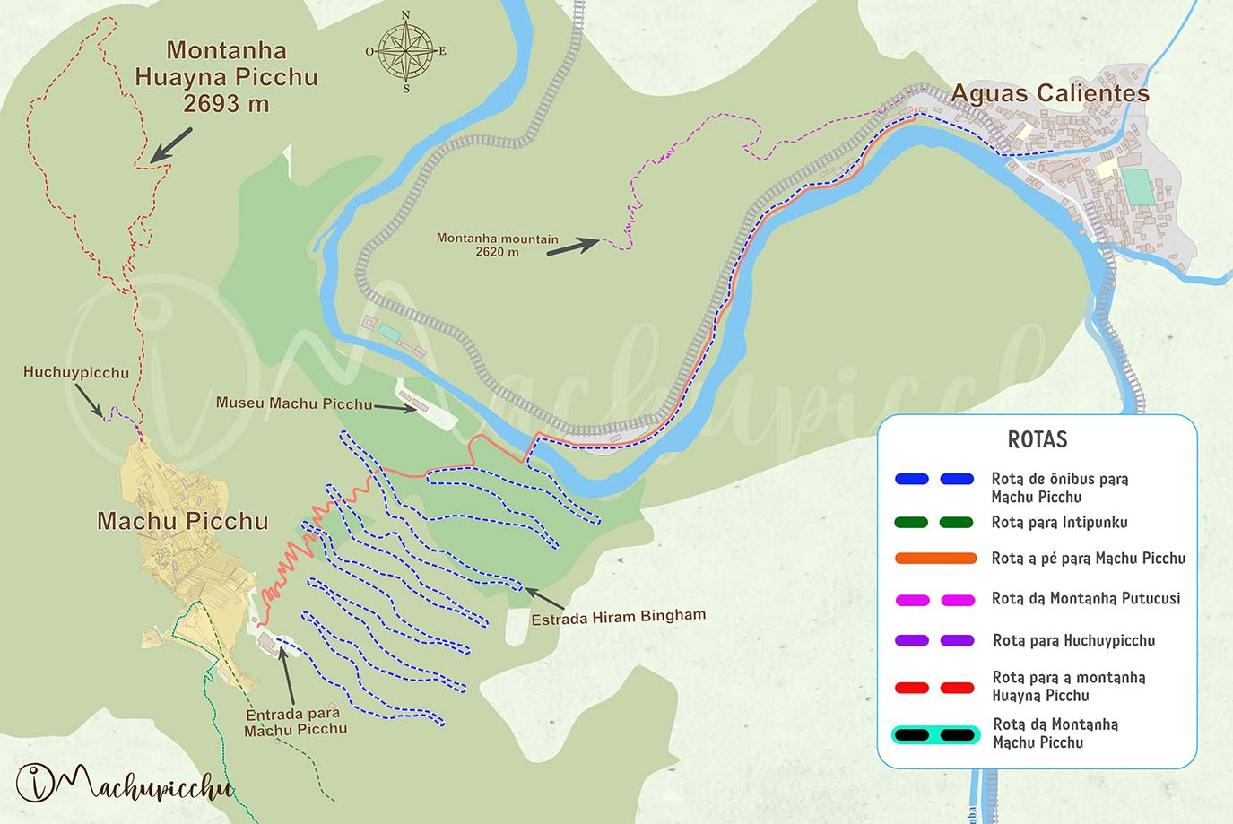 mapa de Aguas Calientes a Machu Picchu